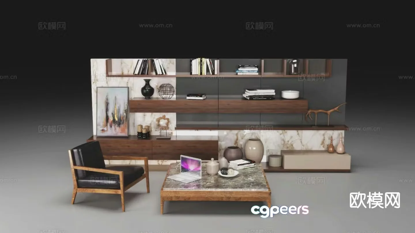 Modern armchair sofa chair coffee table decorative cabinet 3D model