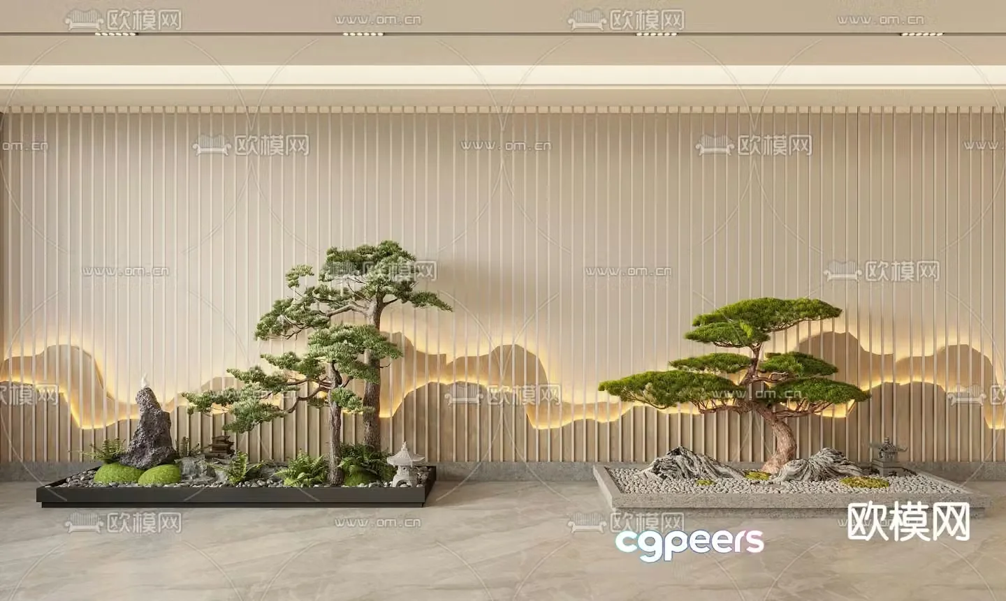New Chinese style indoor landscaping 3D model