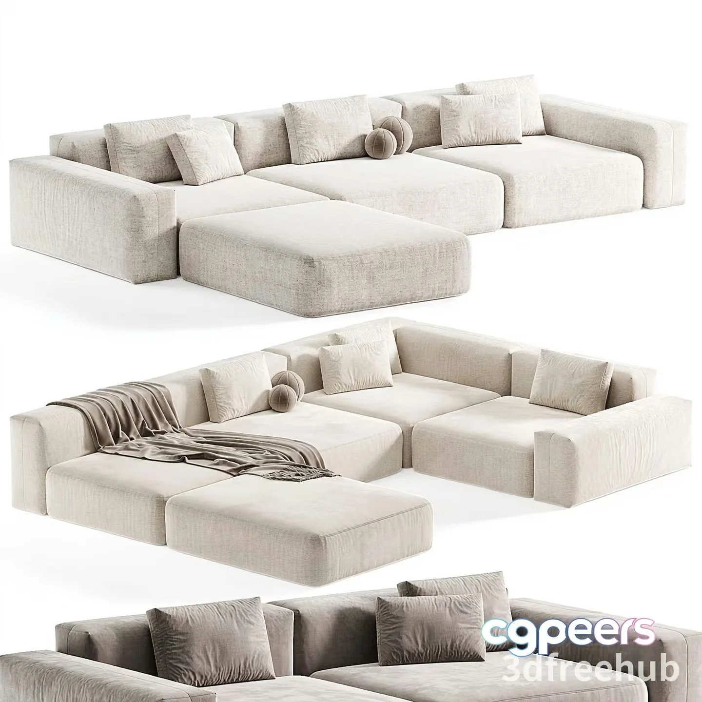 A Beige Sectional Sofa 3D Model – 23504 – VRAY Render
