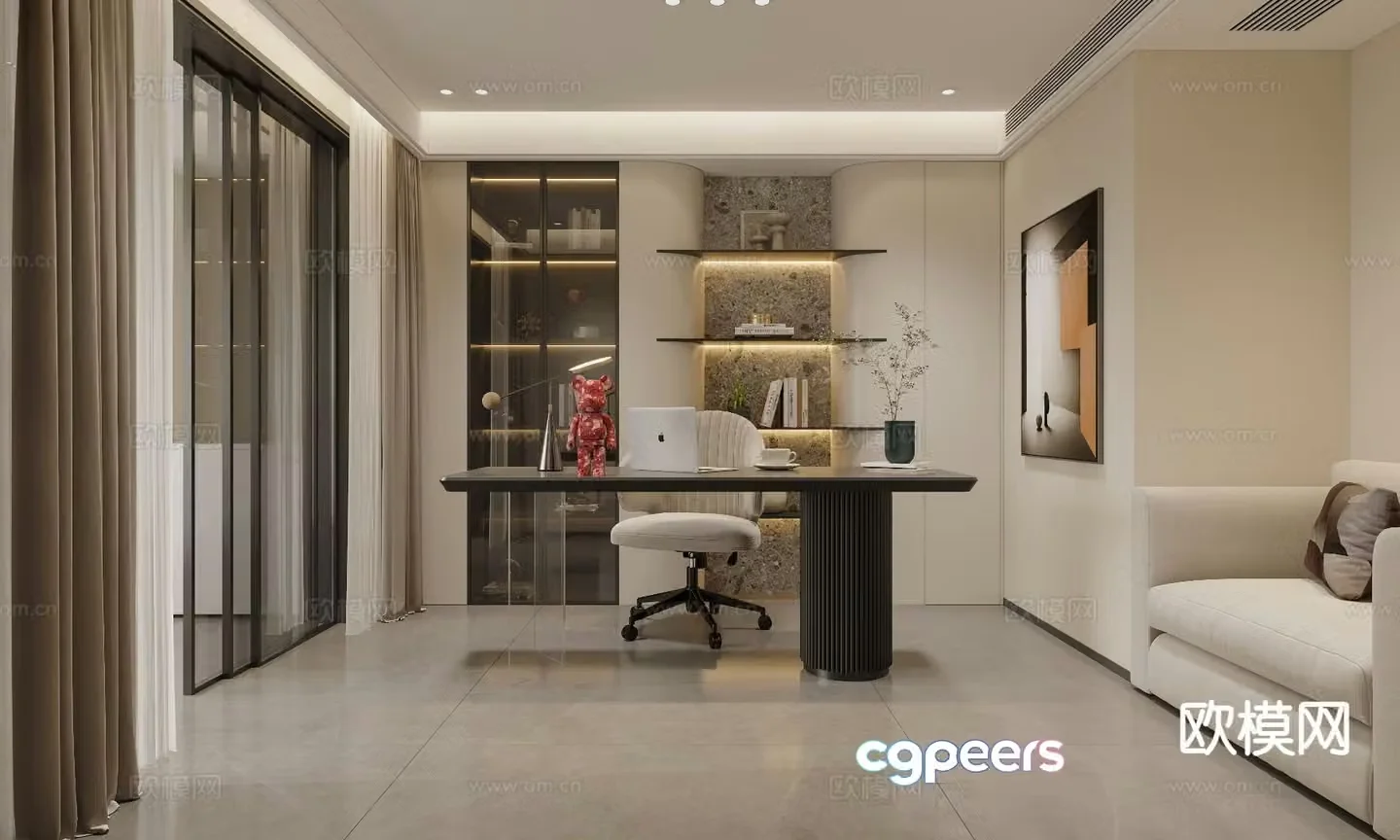 Modern study room 3d model