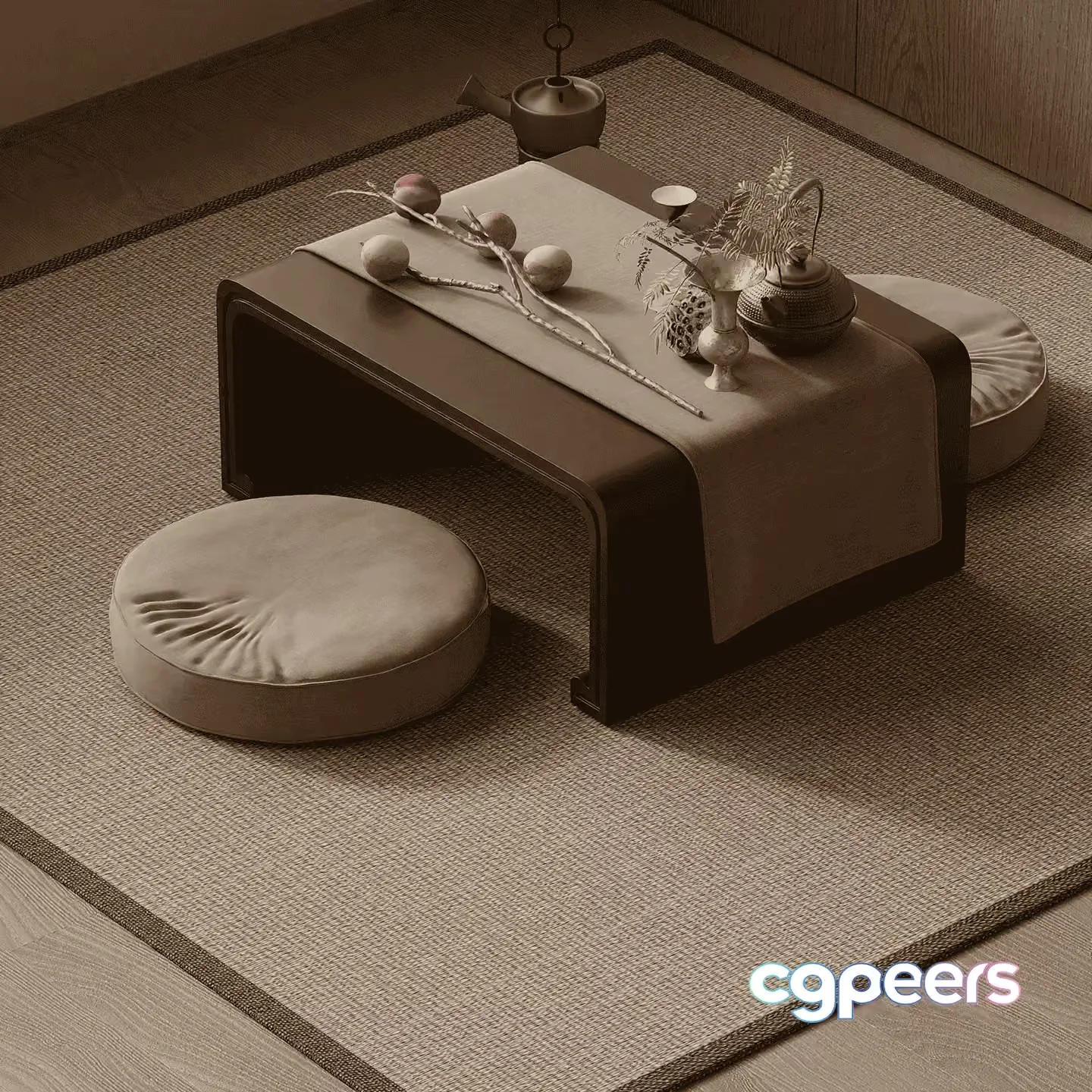 Japanese-Inspired Living Room 3D Model – 16540 – VRAY Render