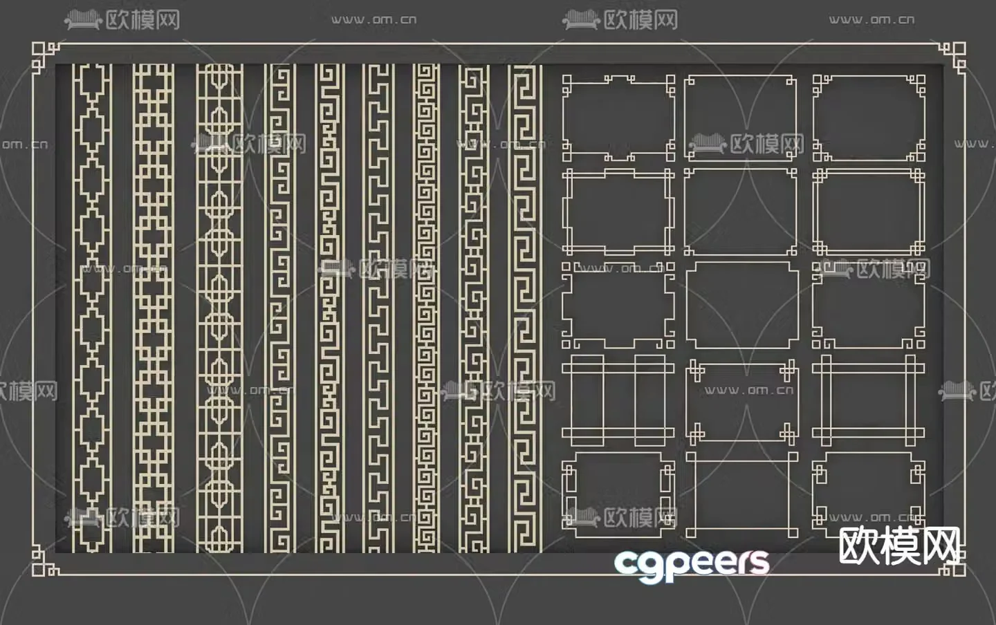 New Chinese style Grating lines Border 3D model