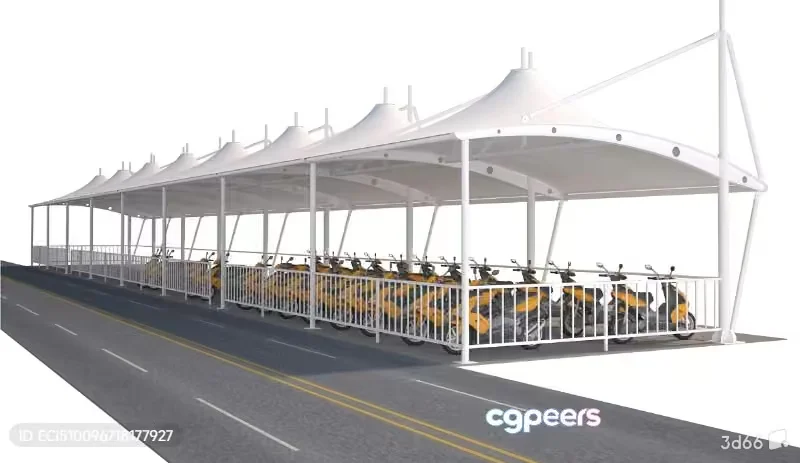 A Covered Outdoor Parking Area For Scooters 3D Model – 3060 – VRAY Render