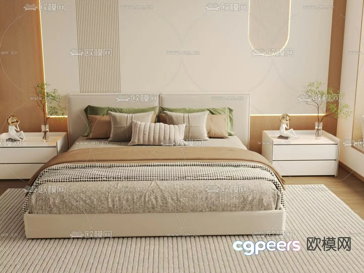 Cream style double bed 3d model