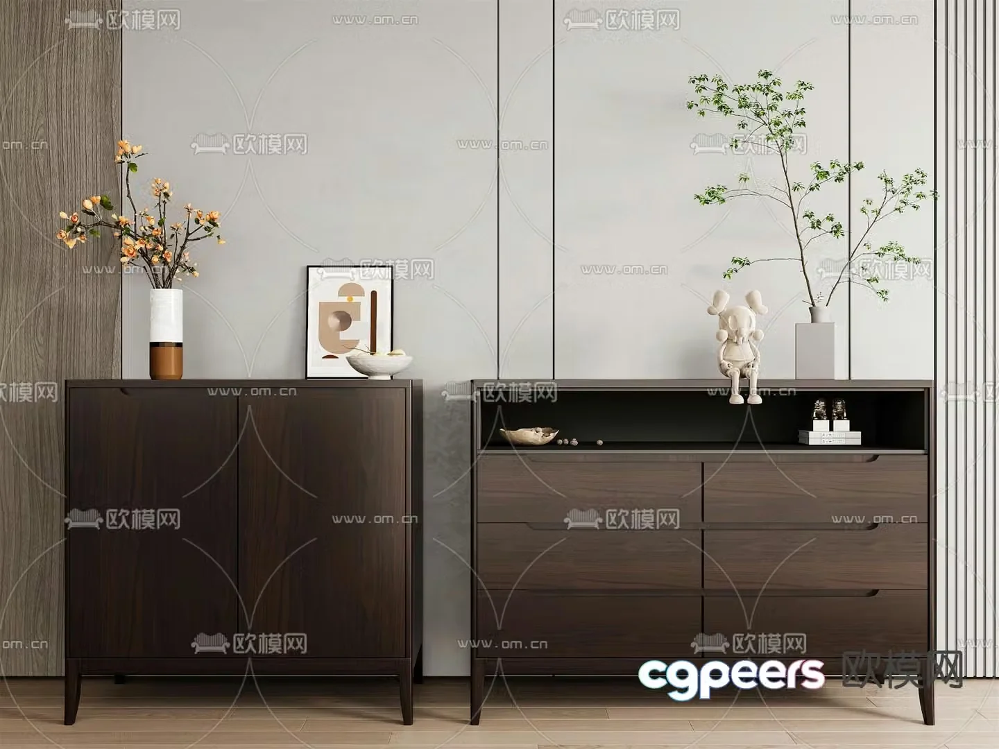 New Chinese style chest of drawers side cabinet entrance cabinet 3D model
