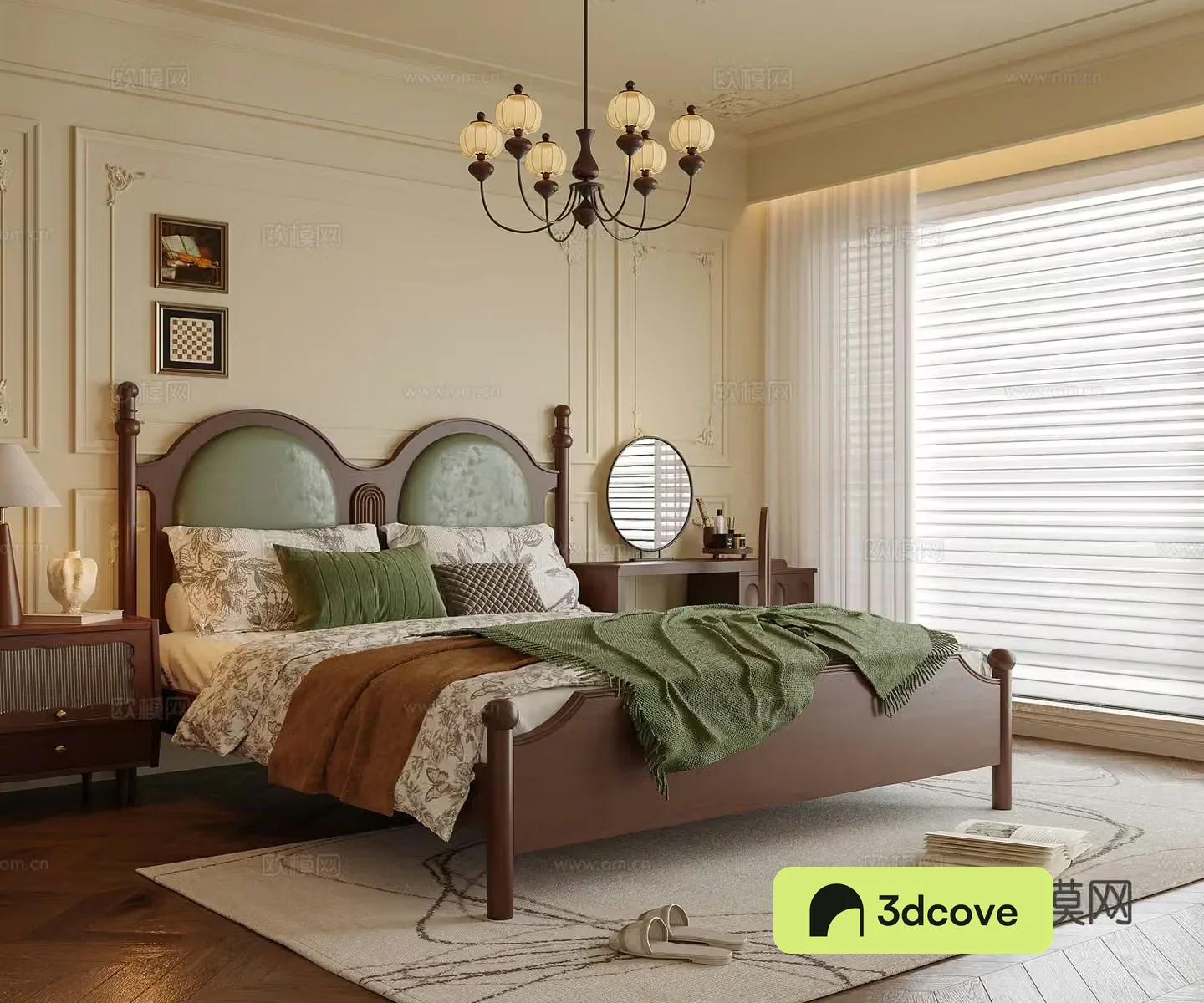 French bedroom double bed bedroom chandeliers bedside table