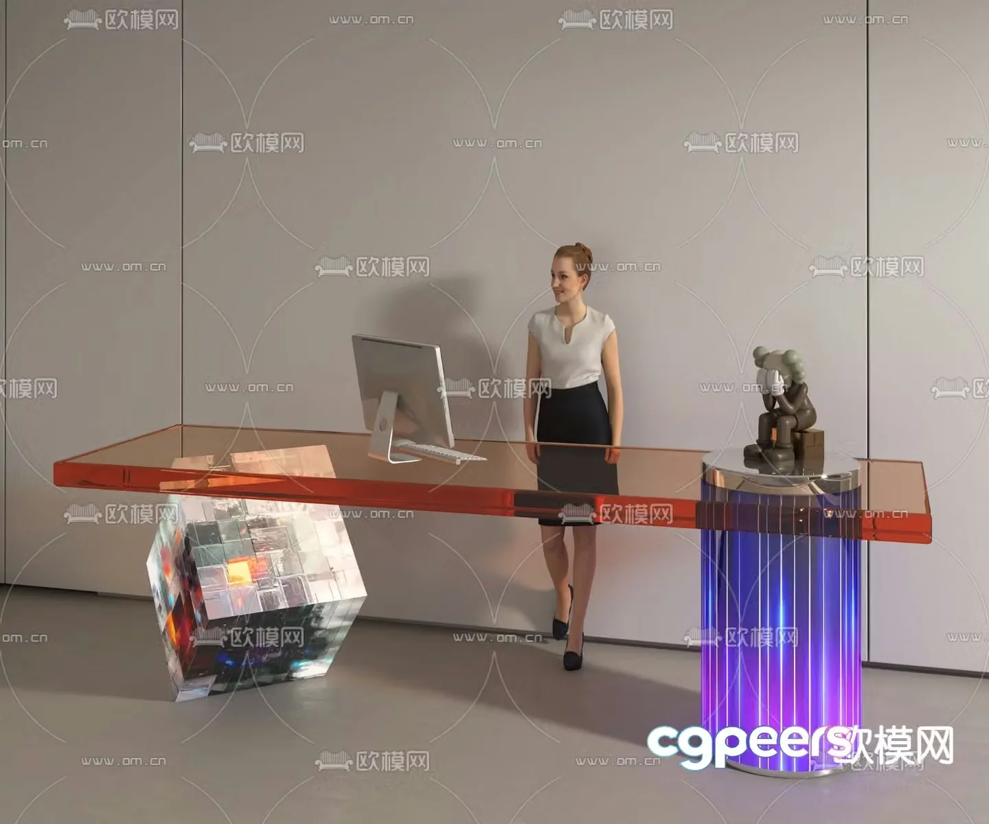 Acrylic front desk reception desk service desk 3d model