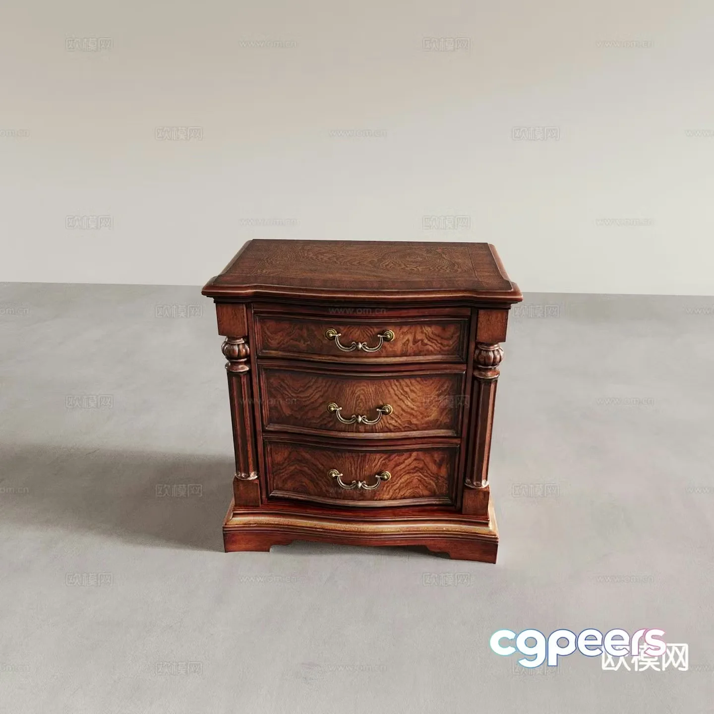 European style bedside table low cabinet 3d model