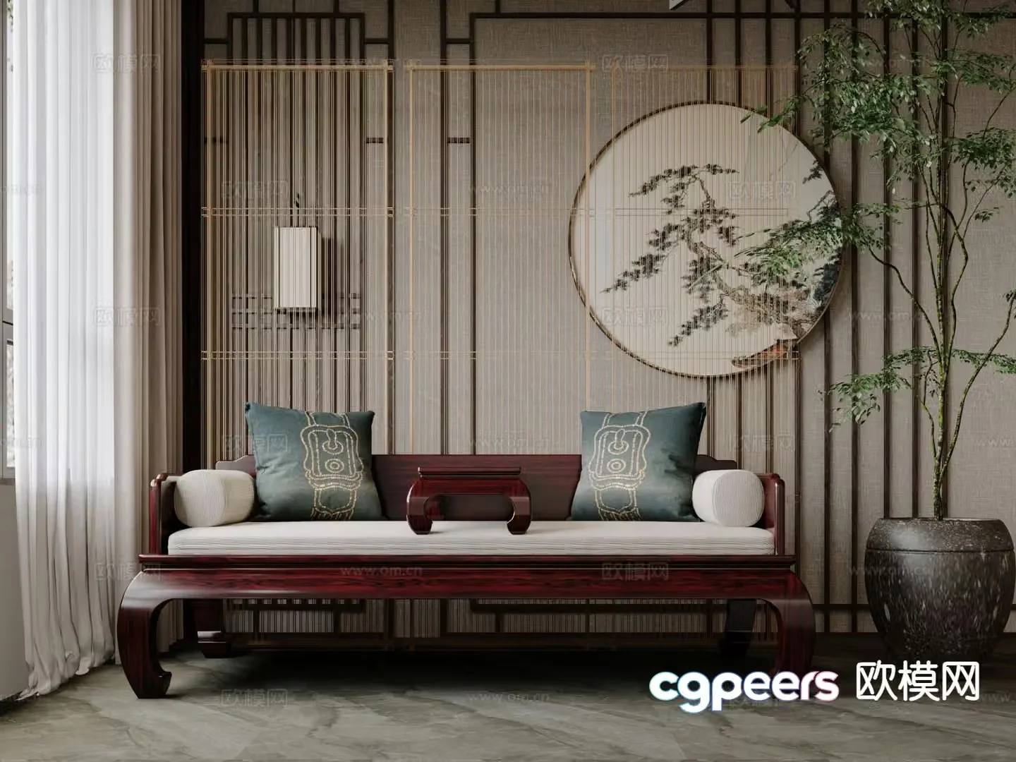 Chinese Arhat Bed Mahogany Arhat Bed 3D model