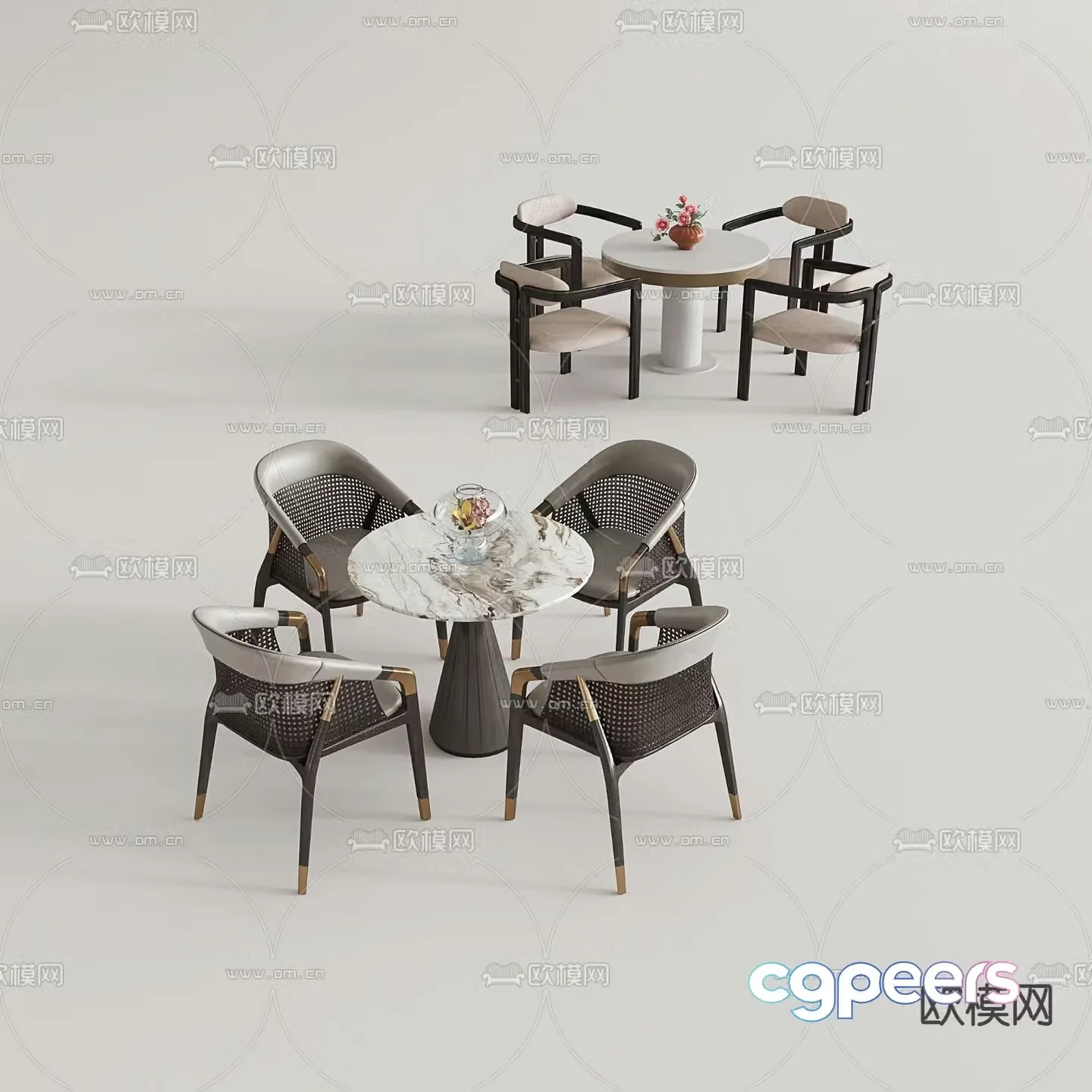 New Chinese style negotiation tables and chairs round tables leisure tables and chairs 3D model