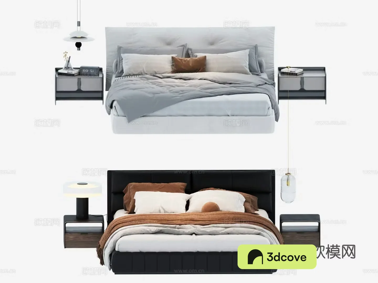 Modern double bed with headrest leather bed