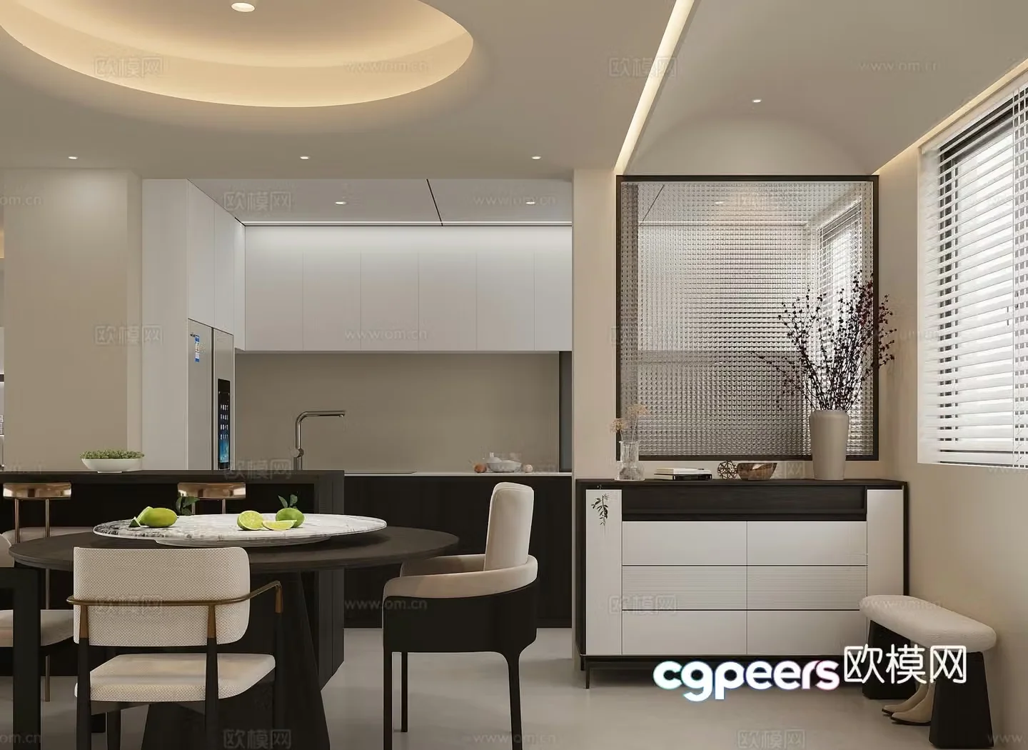 Modern restaurant sideboard dining table and chair wine cabinet dining table 3d model