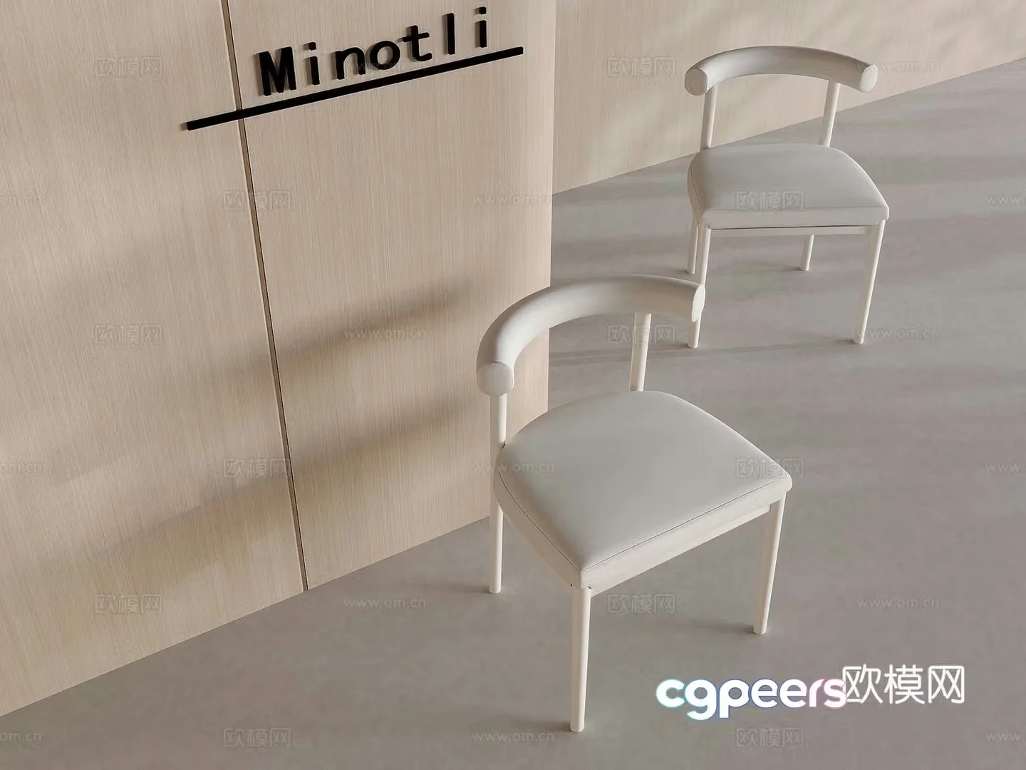 Nordic solid wood dining chair creamy backrest single chair 3d model