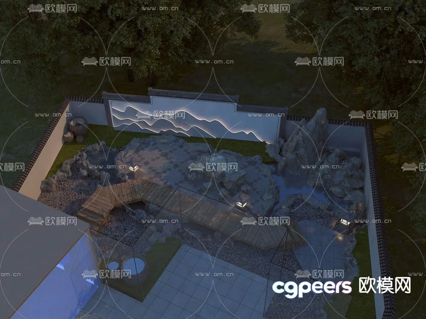 New Chinese style courtyard rockery waterscape 3D model