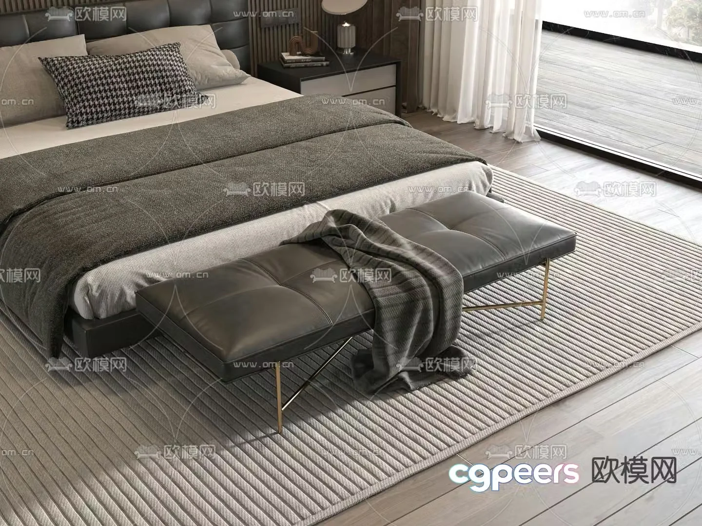 Leather footrest bed end stool 3d model