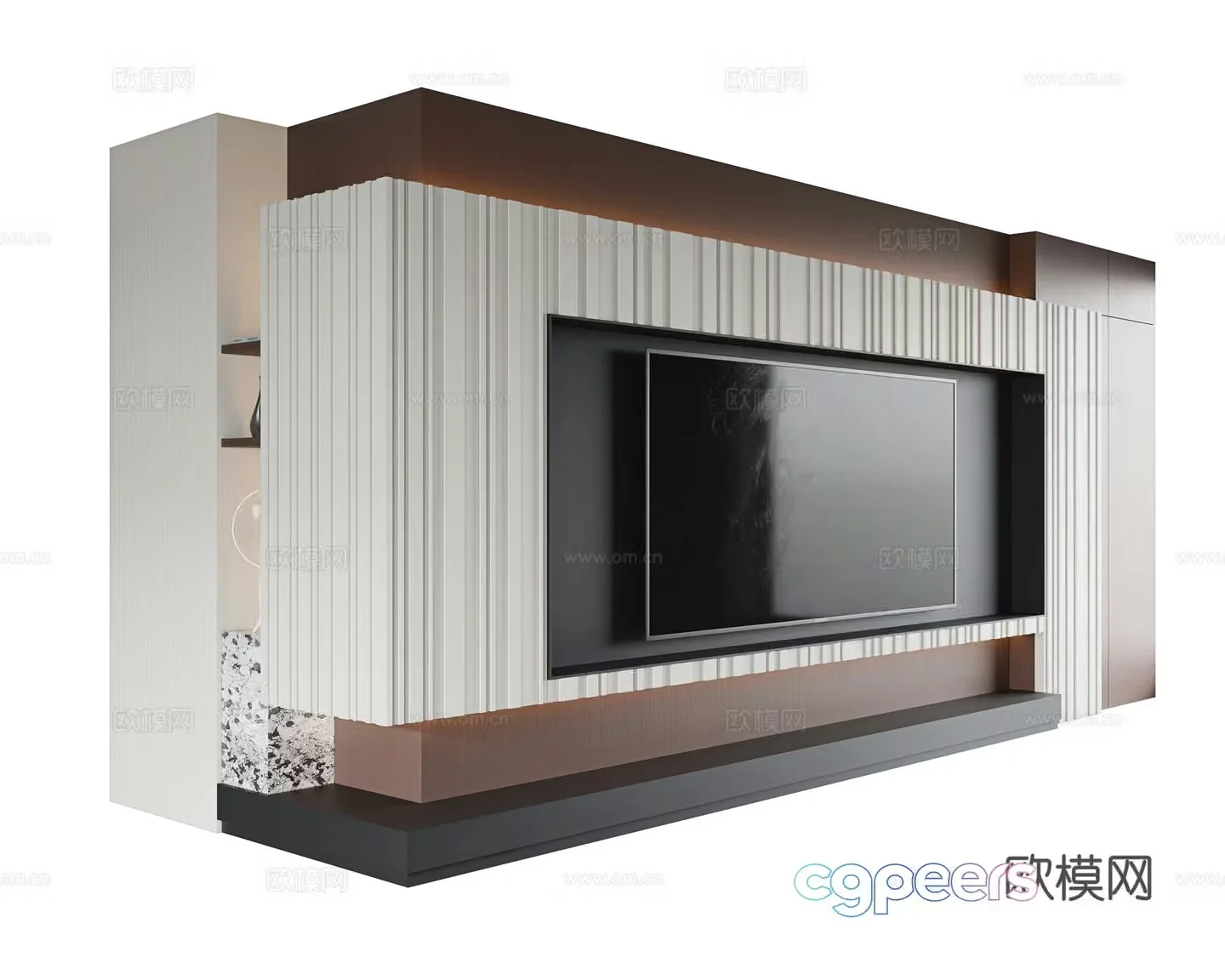 TV background wall wood veneer background wall grille background wall floor decorative cabinet 3d model