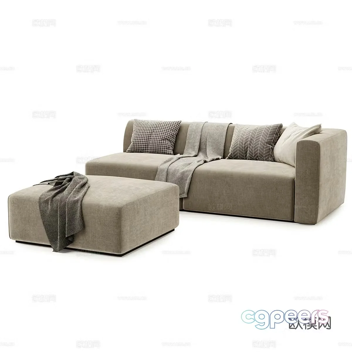 Fabric sofa multi-person sofa footrest 3D model