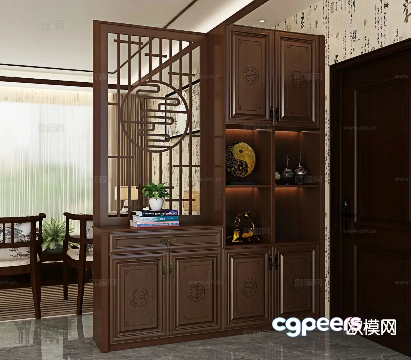 Chinese style partition cabinet and entrance cabinet 3D model