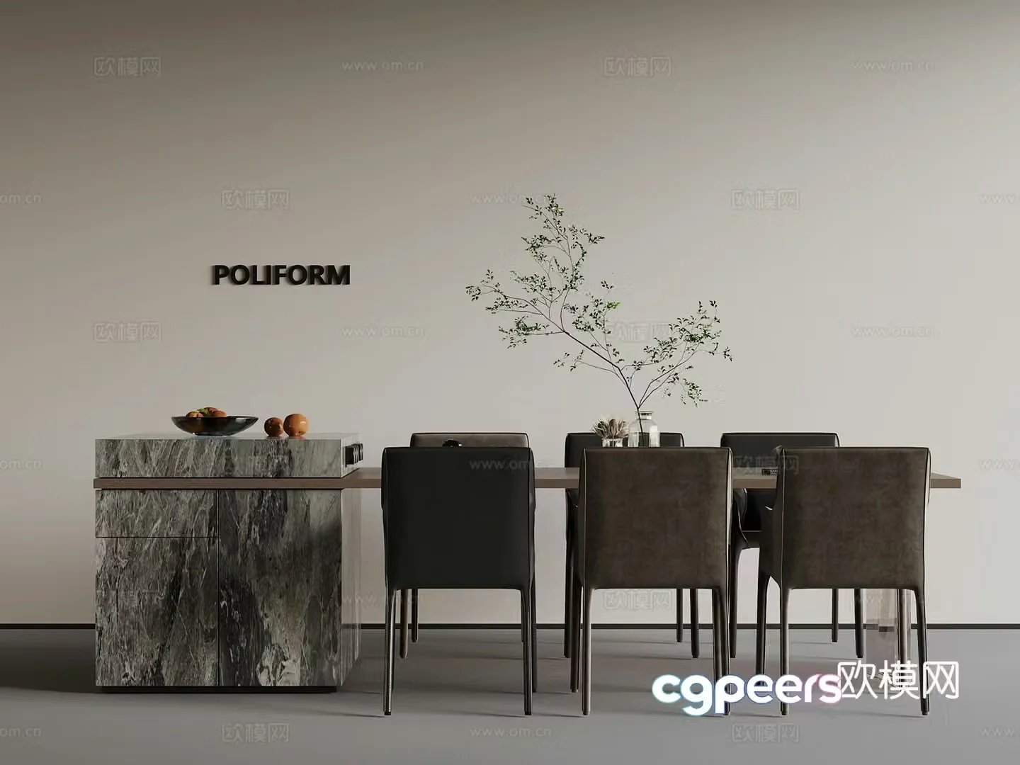 Modern Italian bar island table dining table chair 3d model