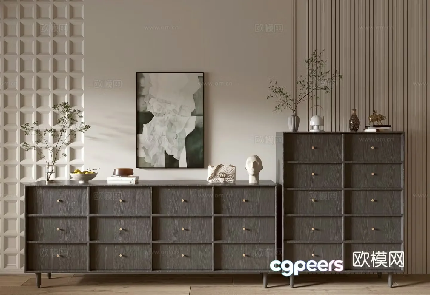 Modern black wood grain entrance cabinet drawer cabinet 3d model