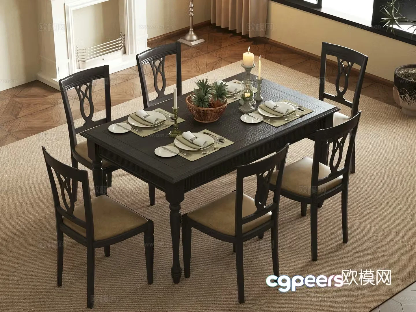 American restaurant dining table and chair 3d model