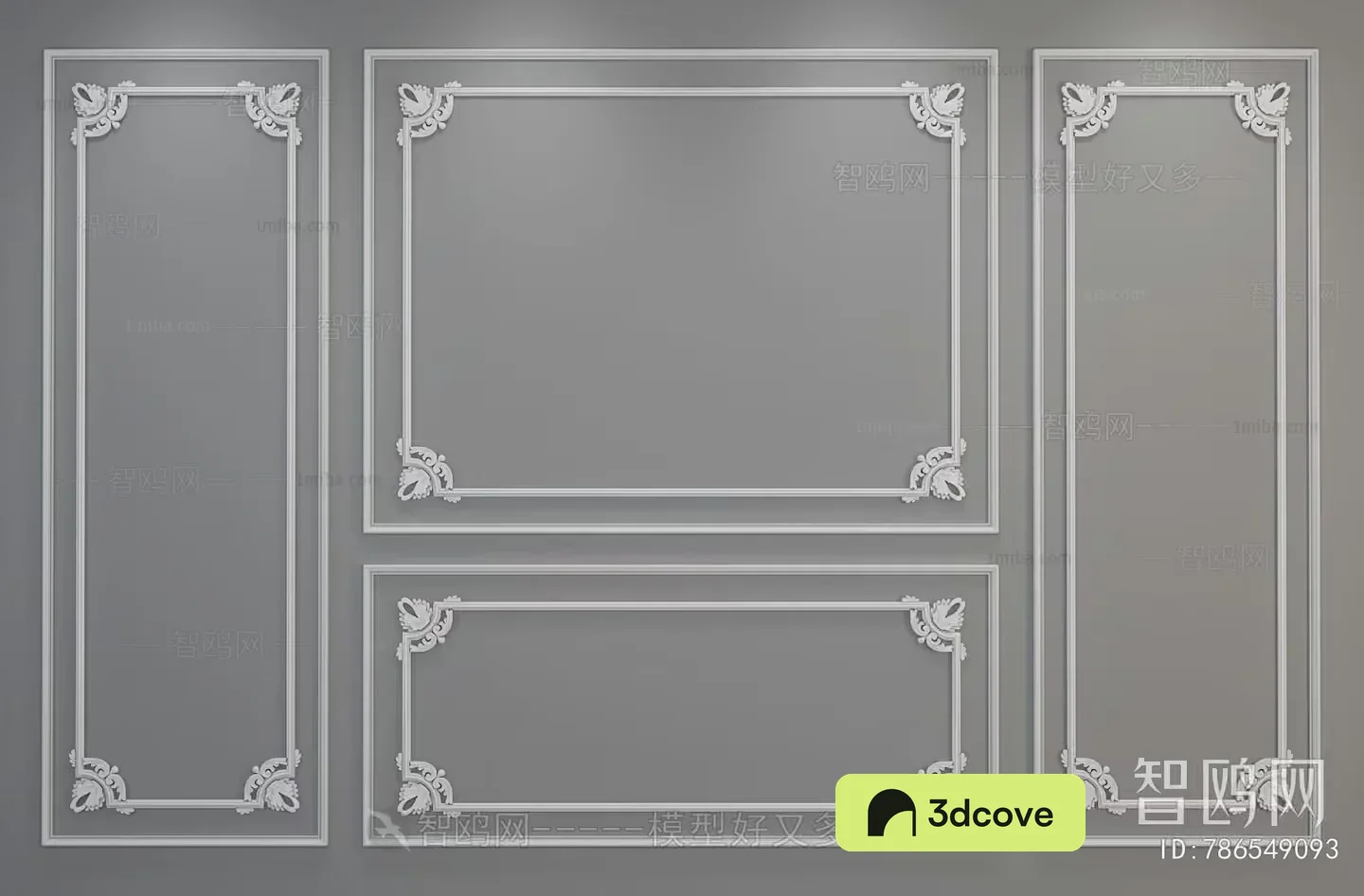 A Set Of Decorative Frames With A Gray Background And White Designs