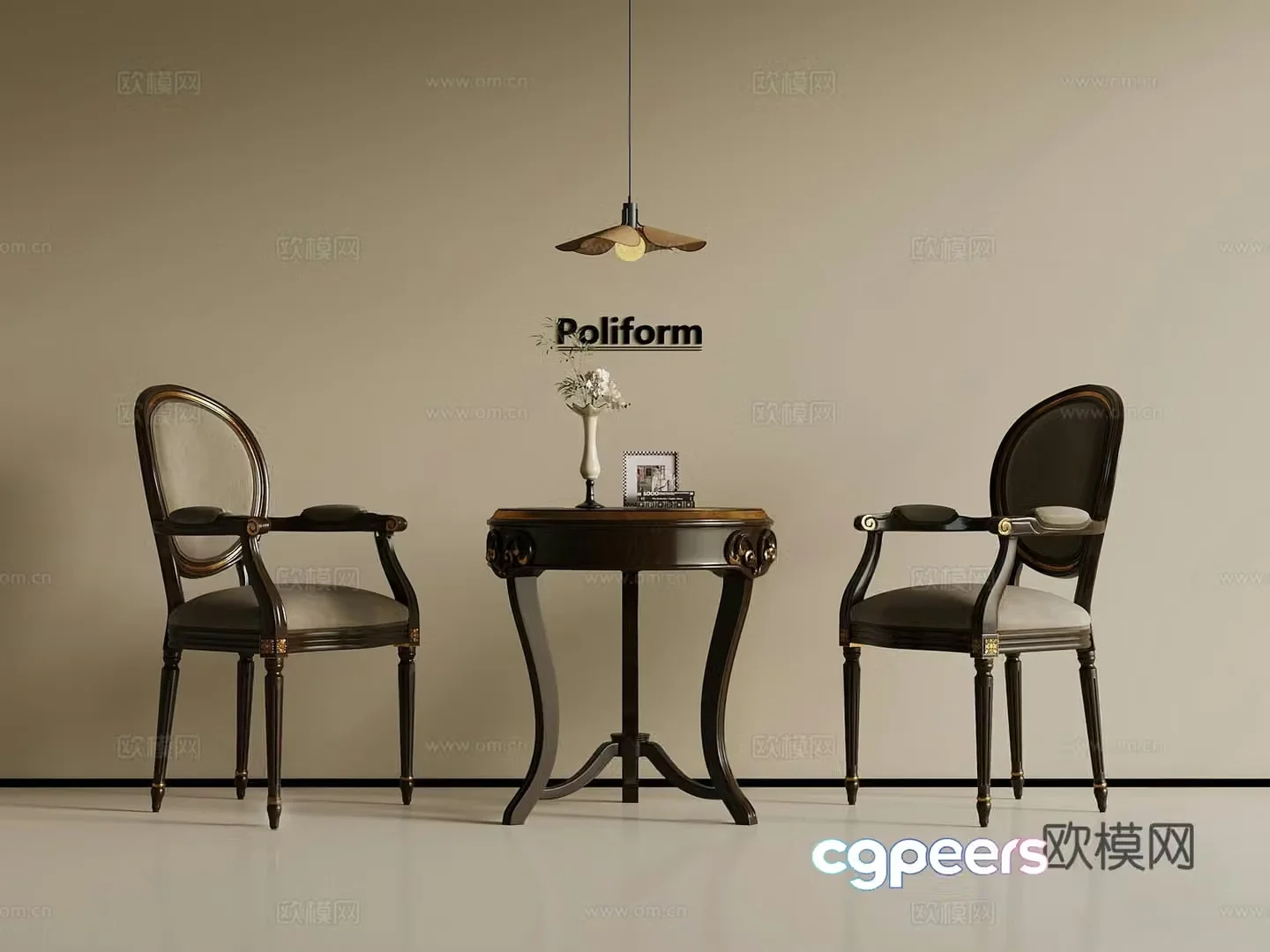 French casual table and chair French retro style leisure chair Leisure table and chair 3D model