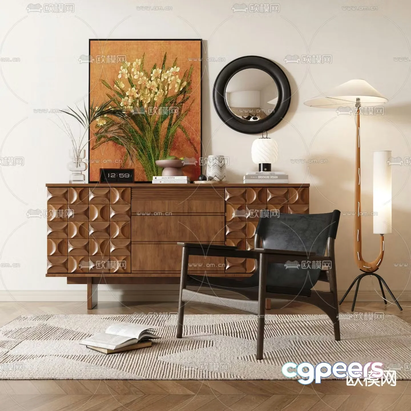 Wabi-sabi style entrance cabinet 3D model