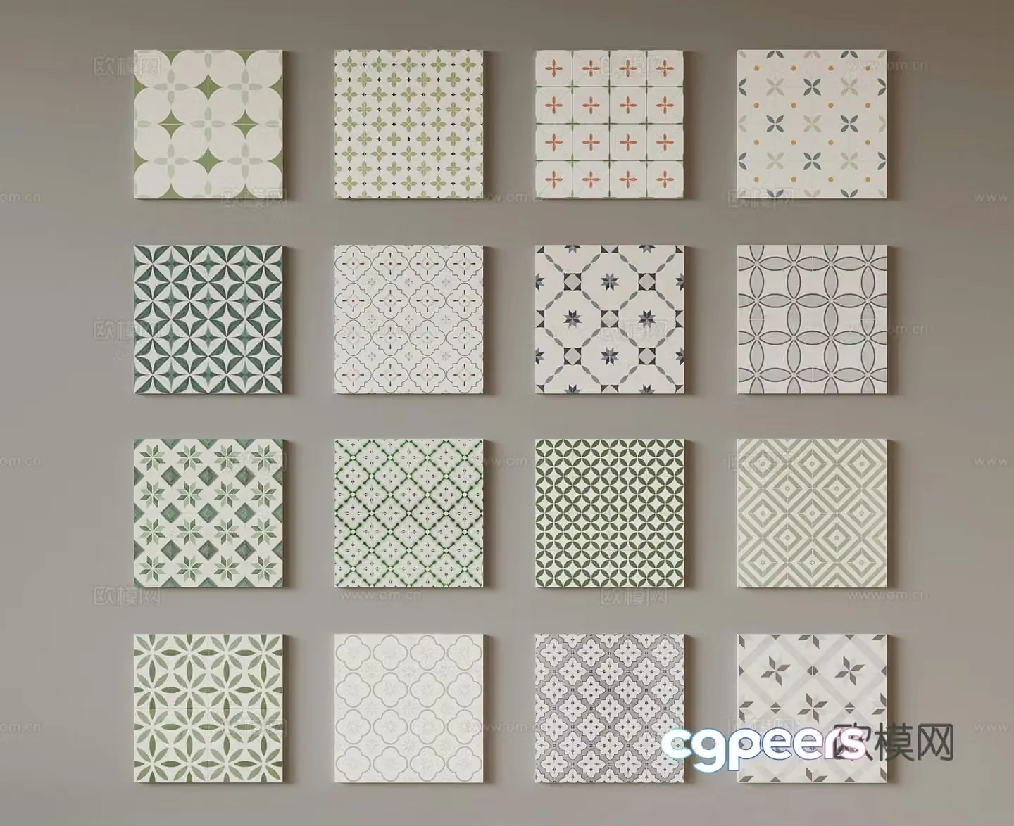 Modern flower tiles parquet tiles retro art flower tiles 3d model