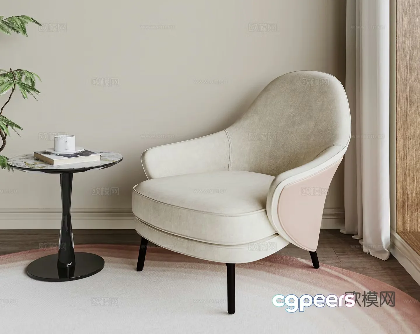 Modern casual chair fabric single chair book chair coffee table carpet 3d model