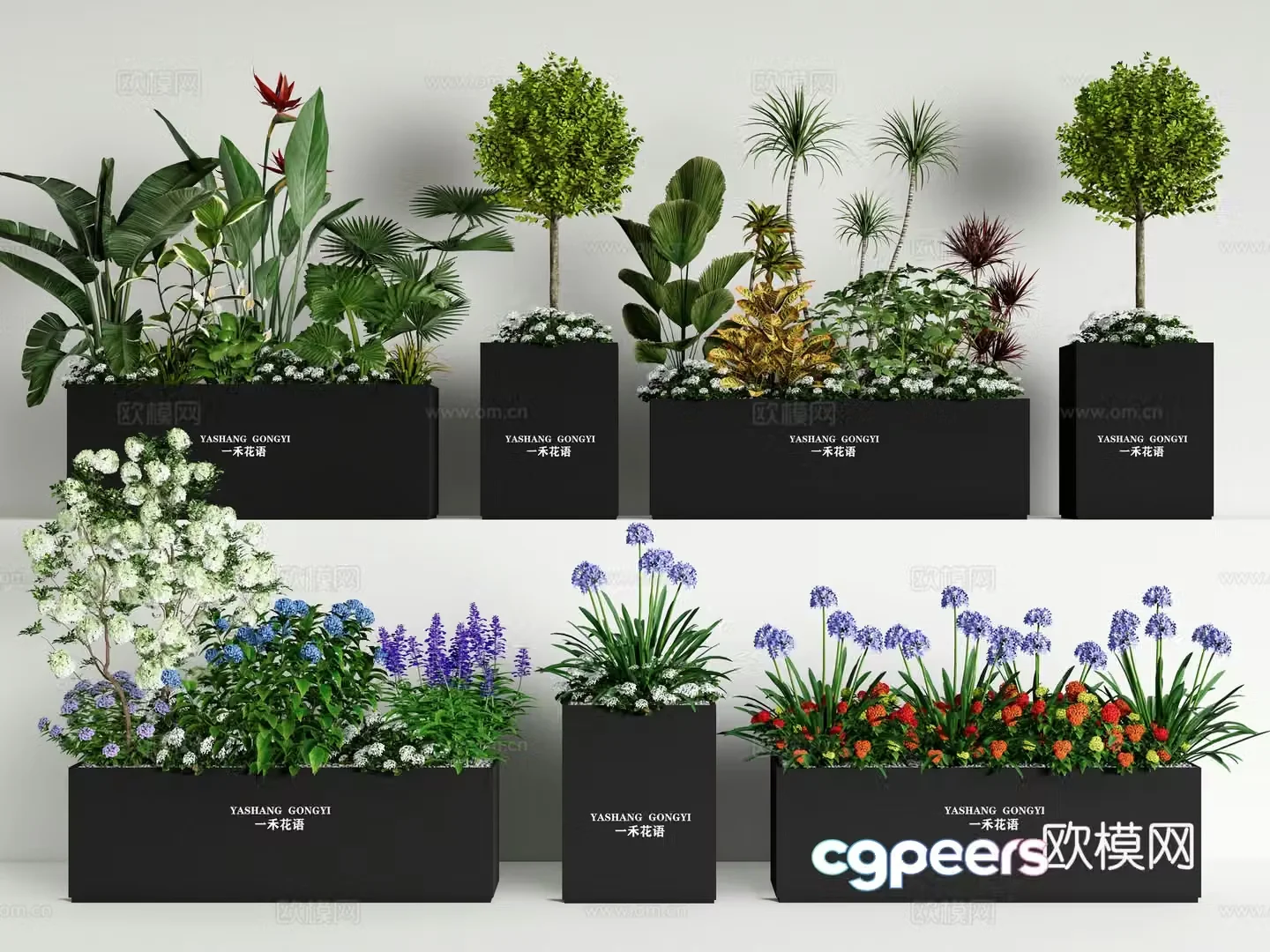 Plant flower box green plant flower box plant pile shrub ball 3D model