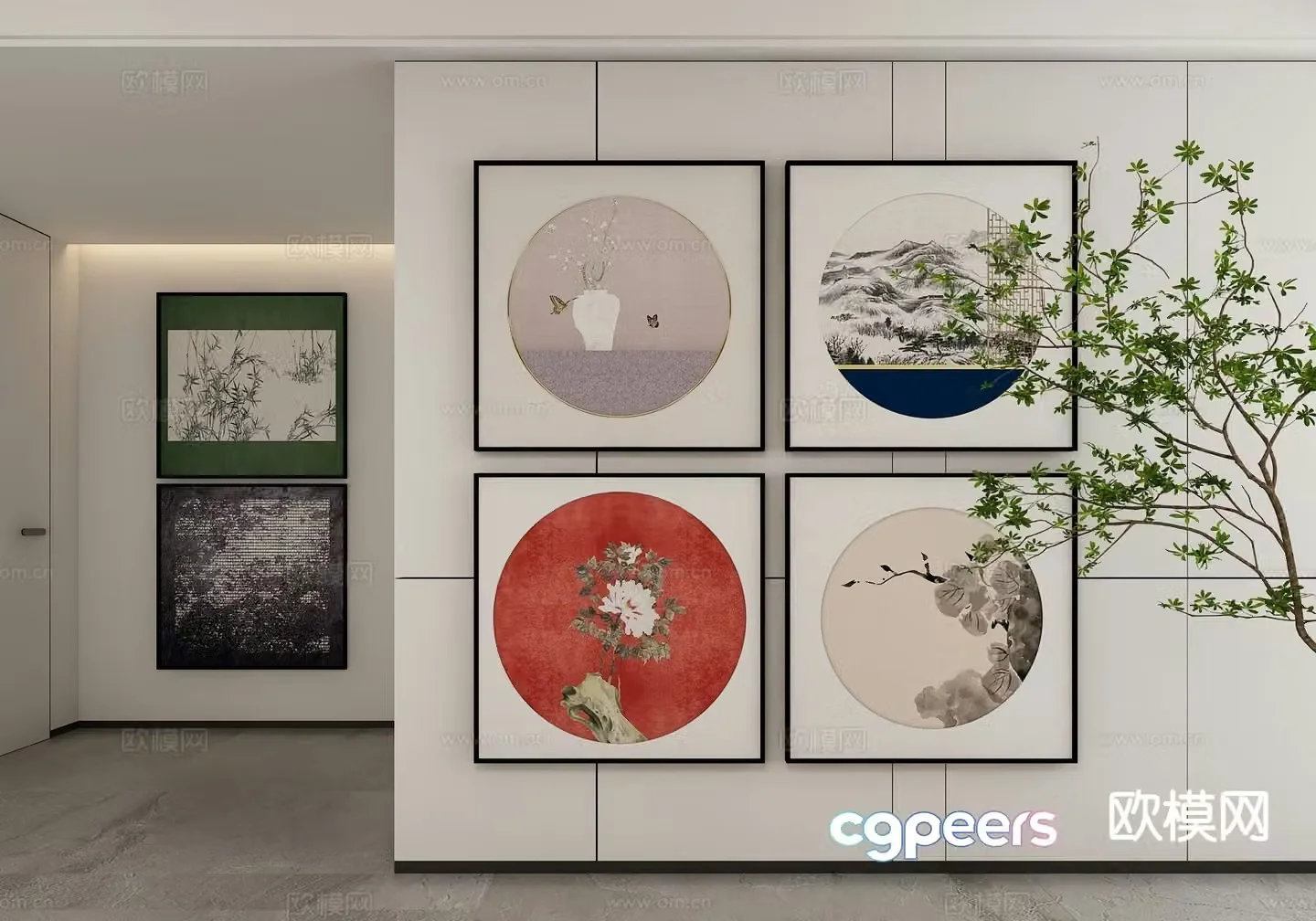 New Chinese style decorative painting combination painting hanging painting 3d model