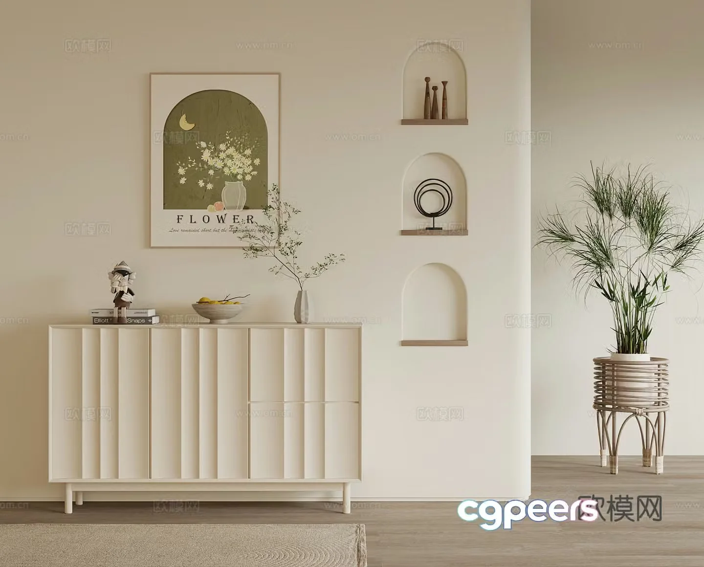 Cream style entrance cabinet 3d model