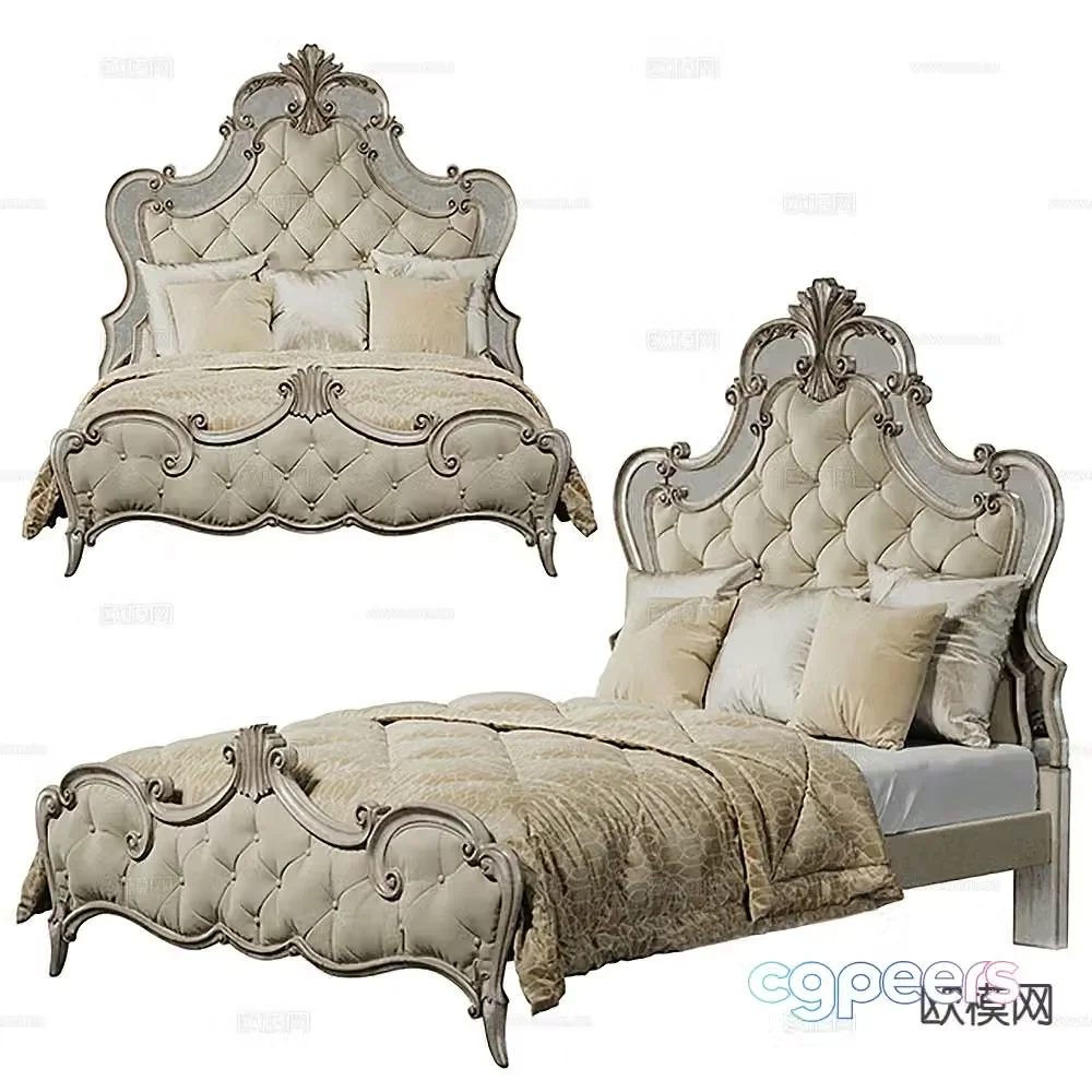 European double bed 3d model