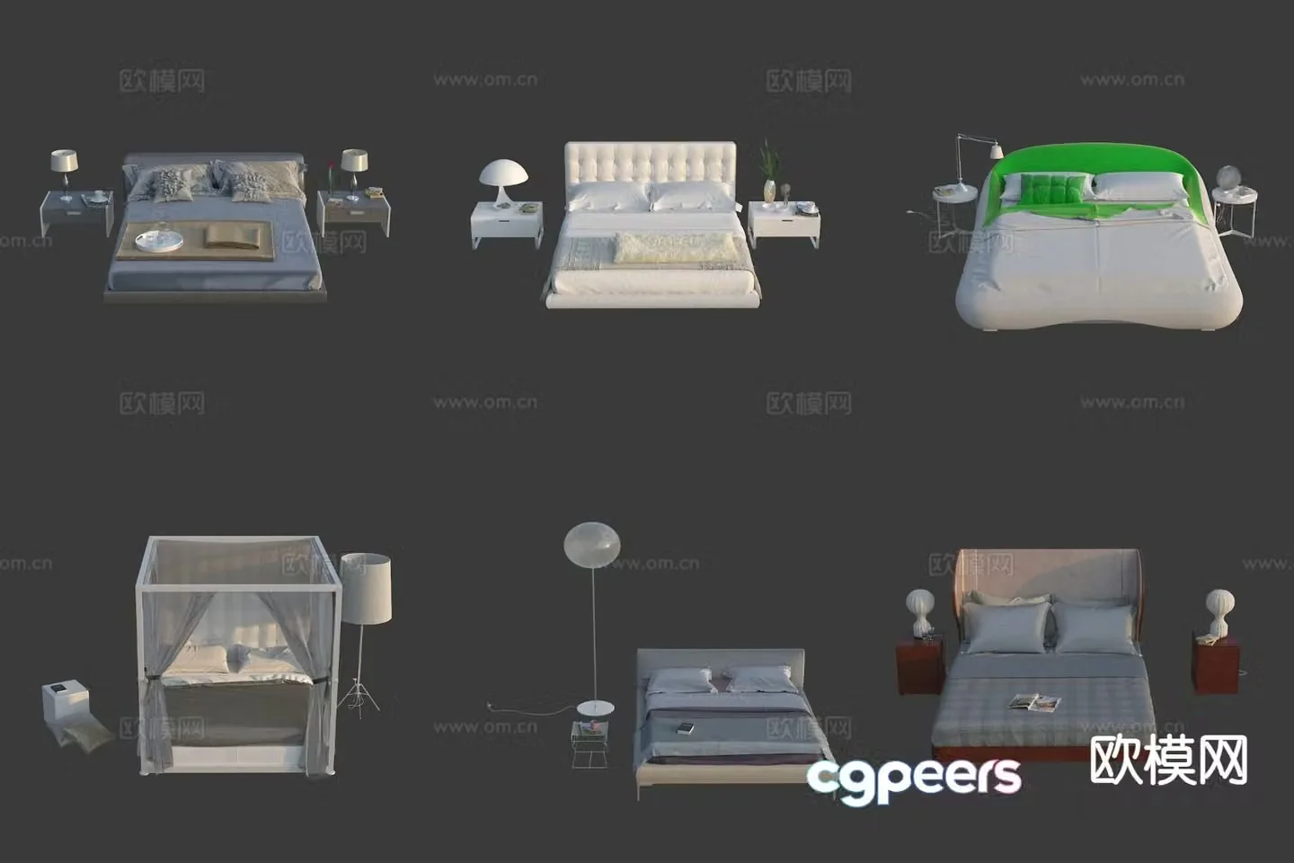 Modern double bed mosquito net bed 3d model