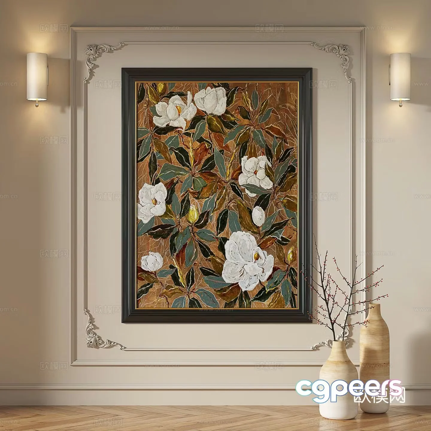 French medieval retro oil painting light luxury abstract modern European classical decorative painting 3d model