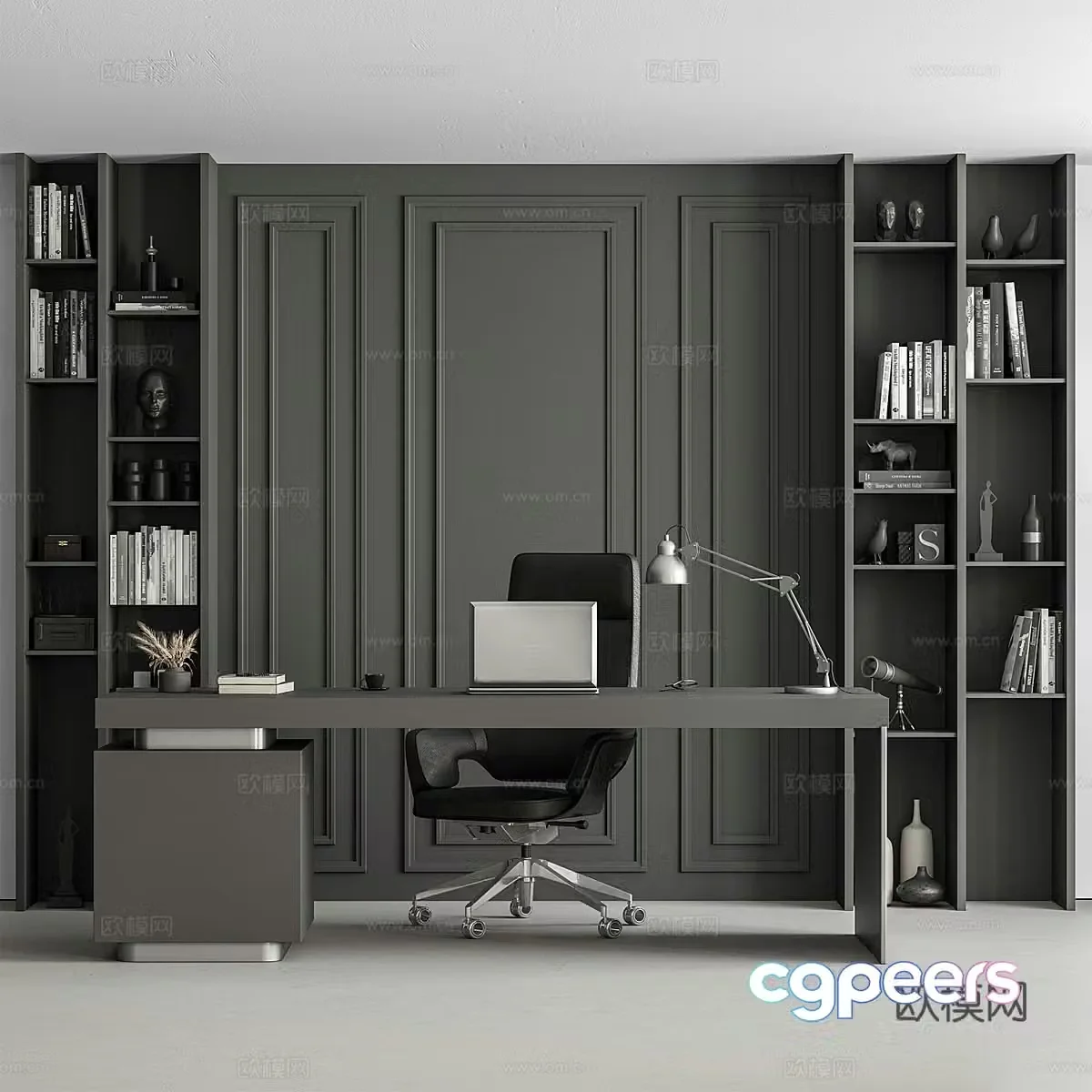 Modern Italian study bookcase office desk chair 3d model