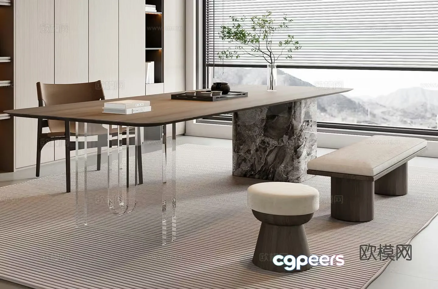Italian tea table and chair combination 3D model