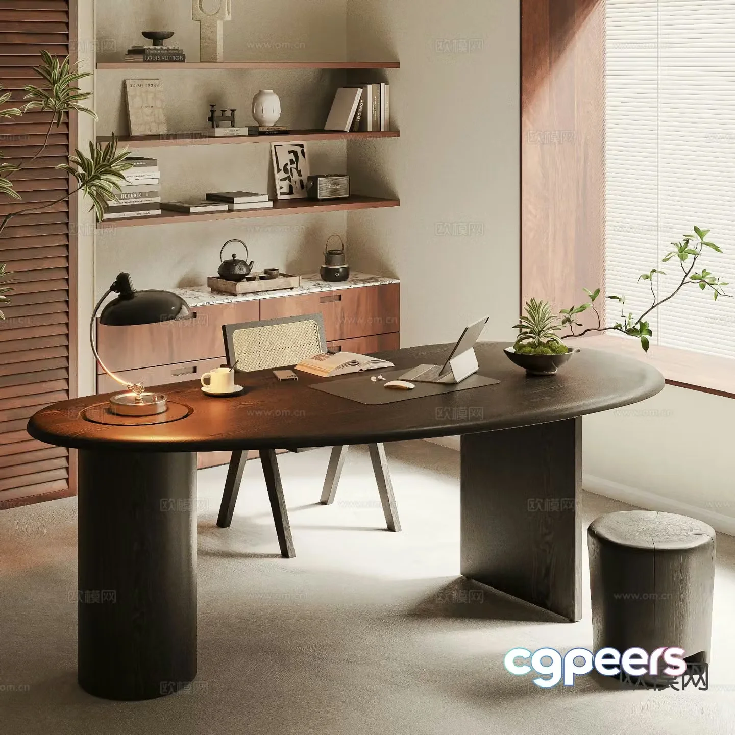 Medieval style desk and chair oval desk 3d model