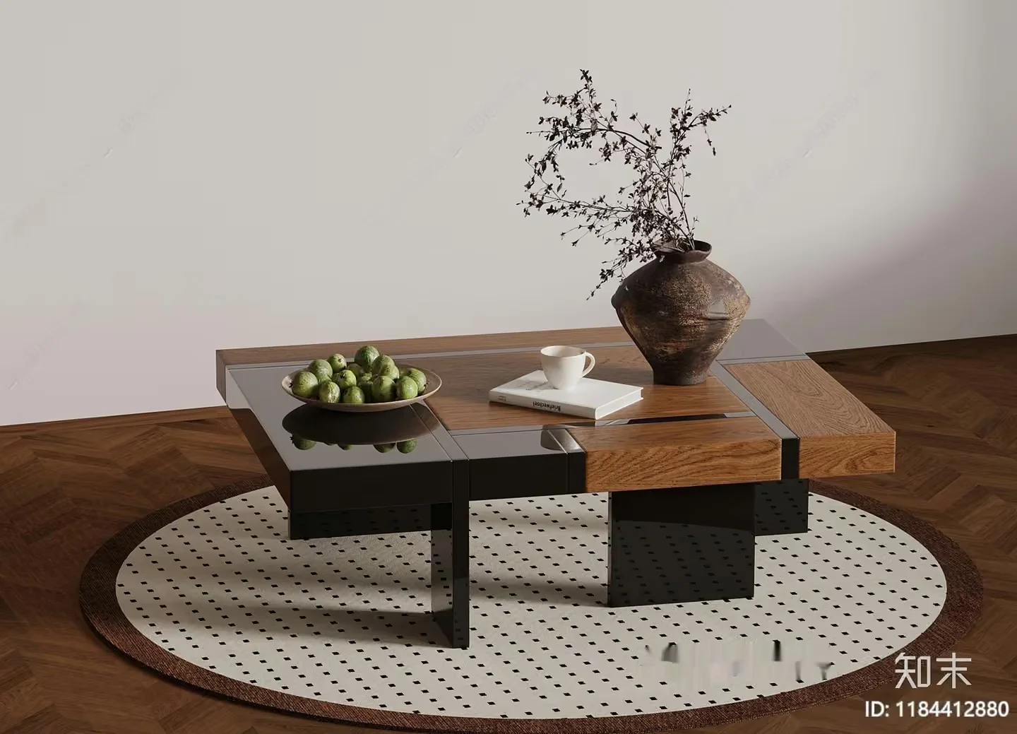 A Wooden Coffee Table With A Glass Top 3D Model – 1959 – VRAY Render