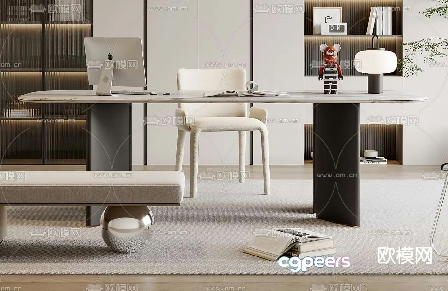 desk computer desk study table 3d model
