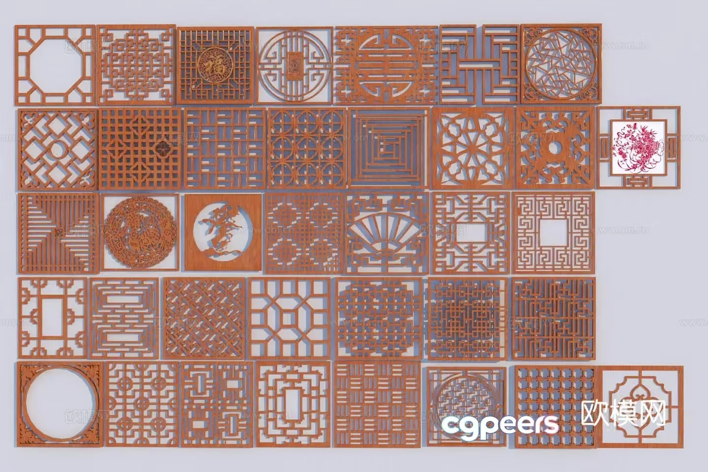 New Chinese style 3D model of floral window