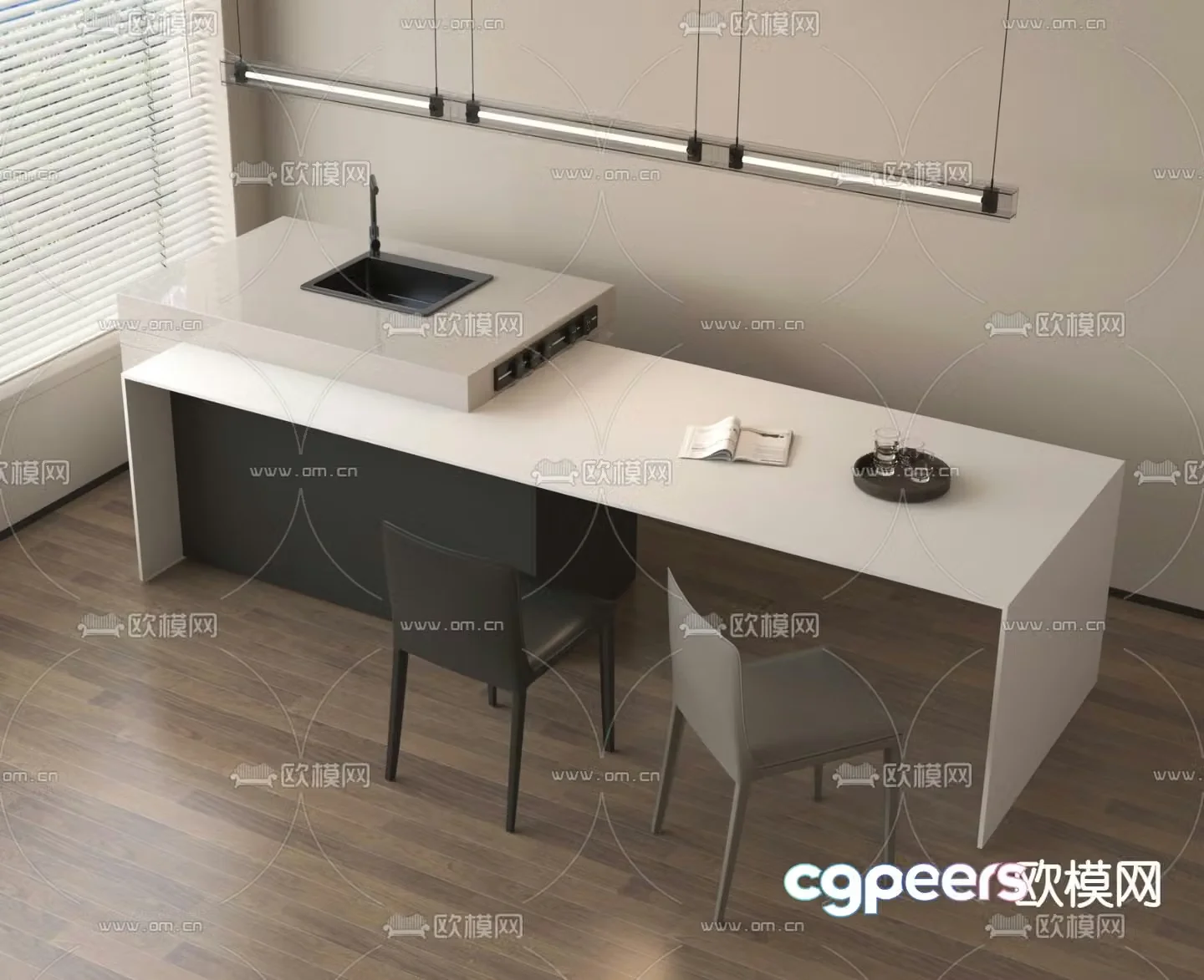 Center island bar island dining table 3d model