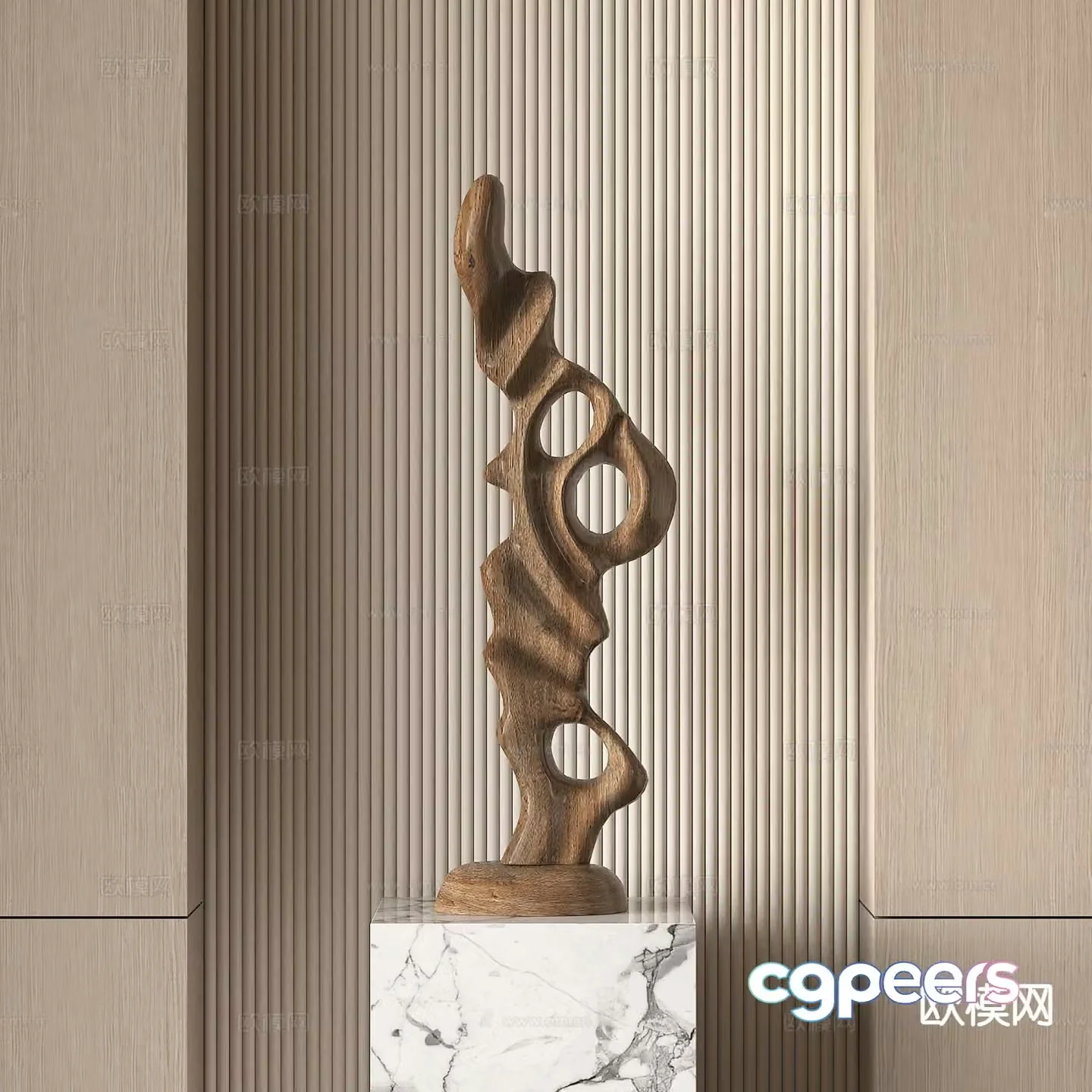 Modern abstract wood sculpture sculpture 3d model