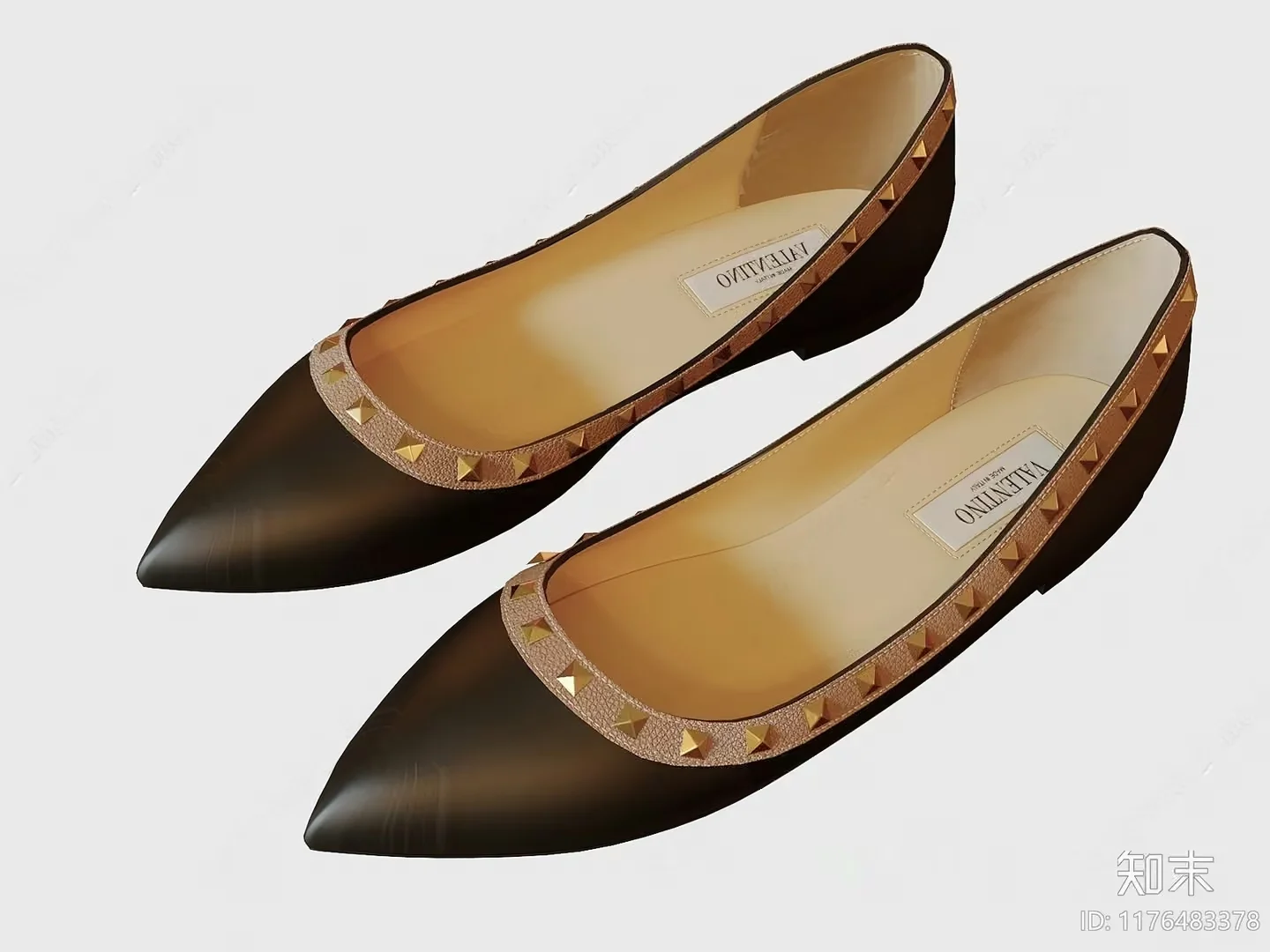 Black Leather Shoes With Gold Studs 3D Model – 13068 – VRAY Render