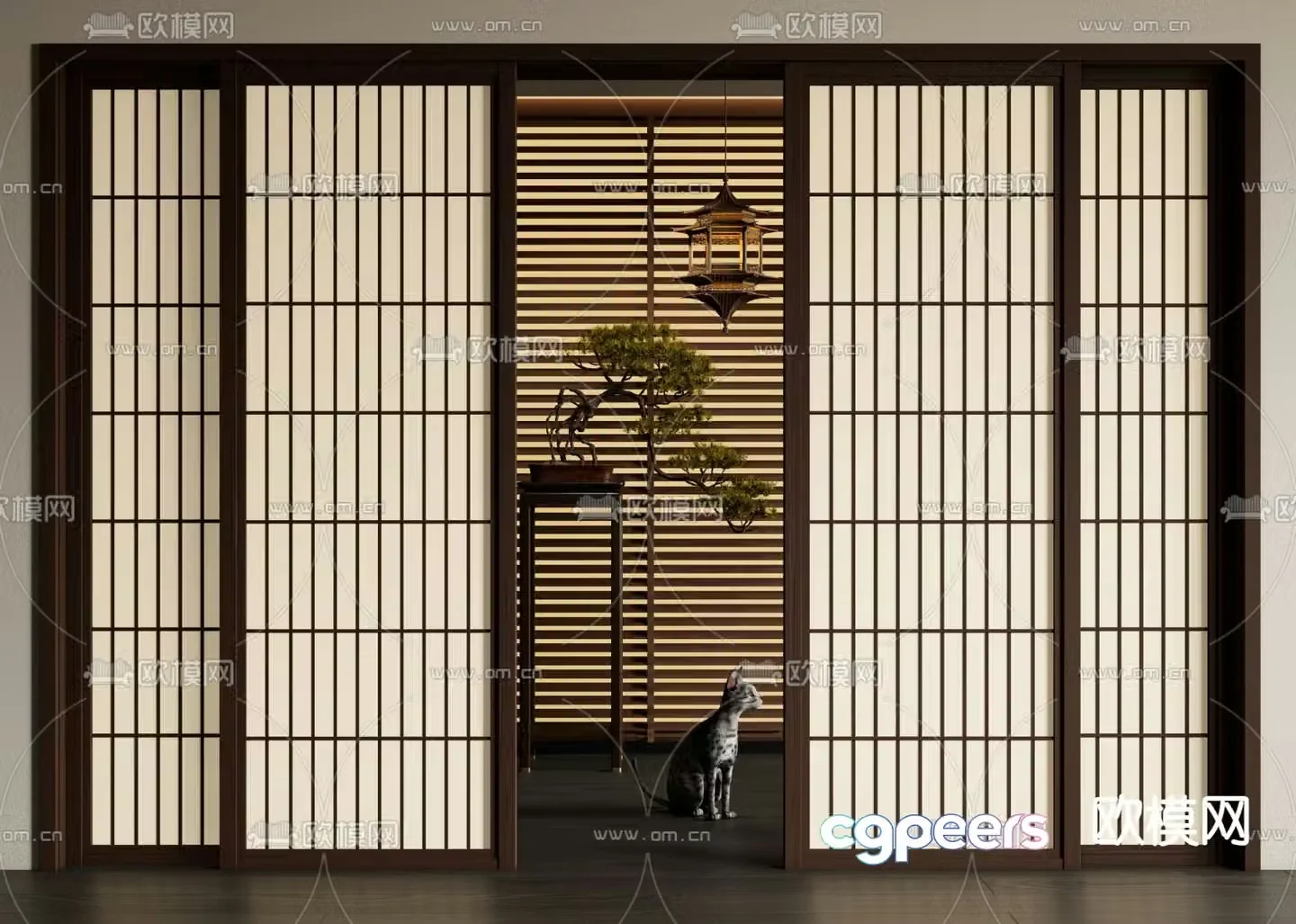 New Chinese sliding door sliding door 3D model