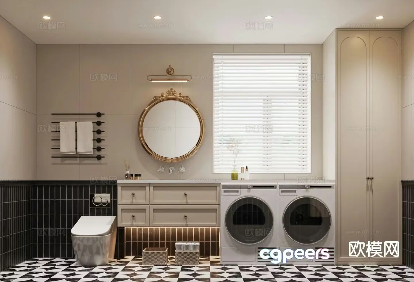 French toilet bathroom laundry room 3d model