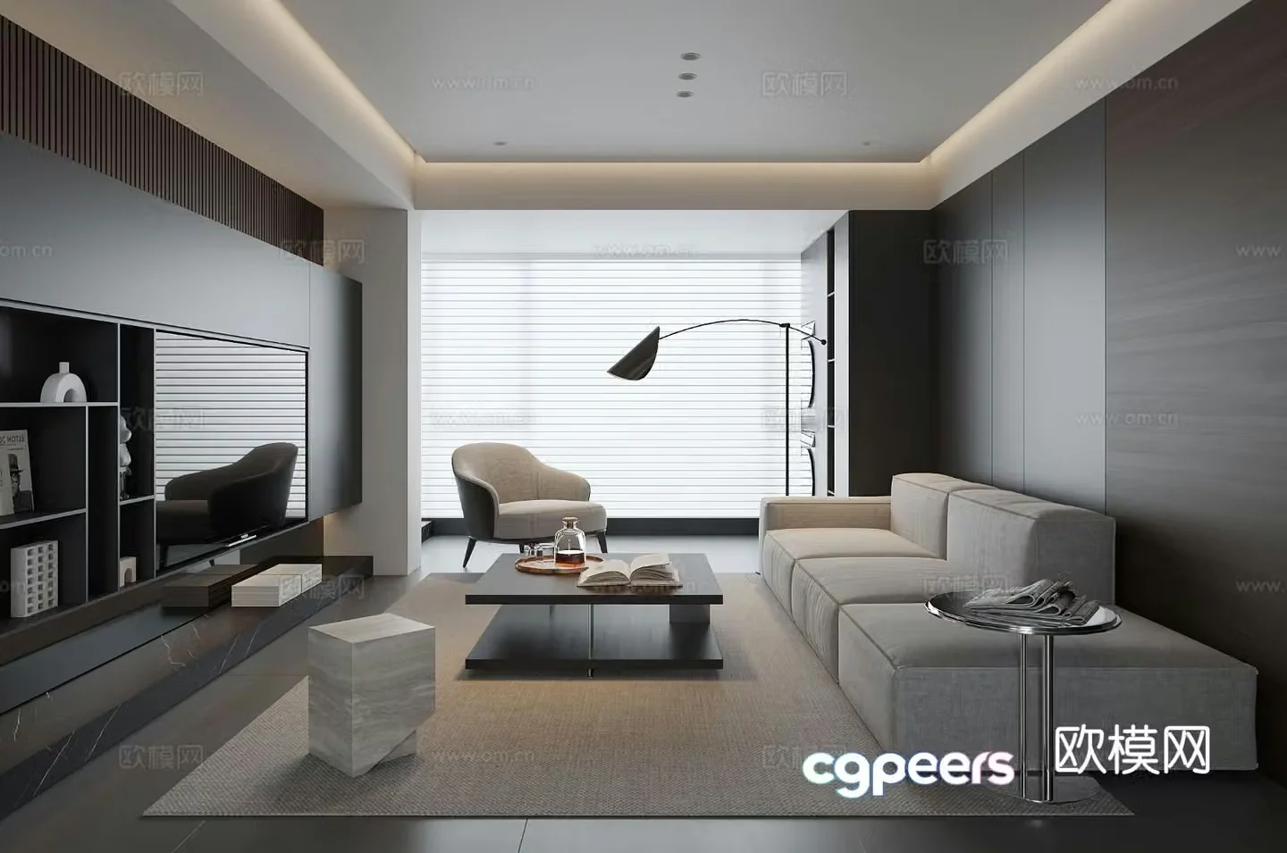 Premium gray living room 3d model