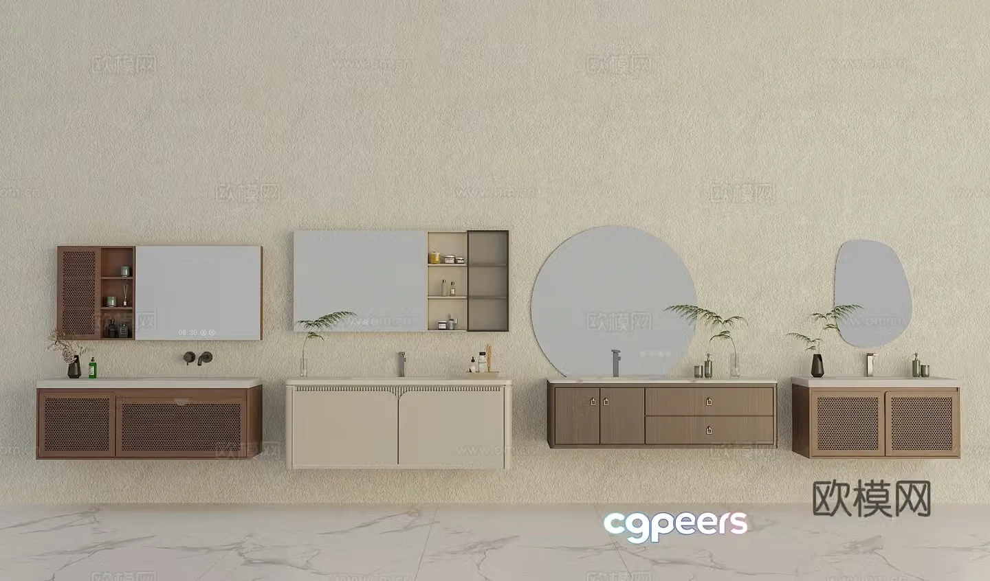 Bathroom cabinet combination Bathroom supplies ornaments Wash basin Green plants Faucet Mirror cabinet 3D model