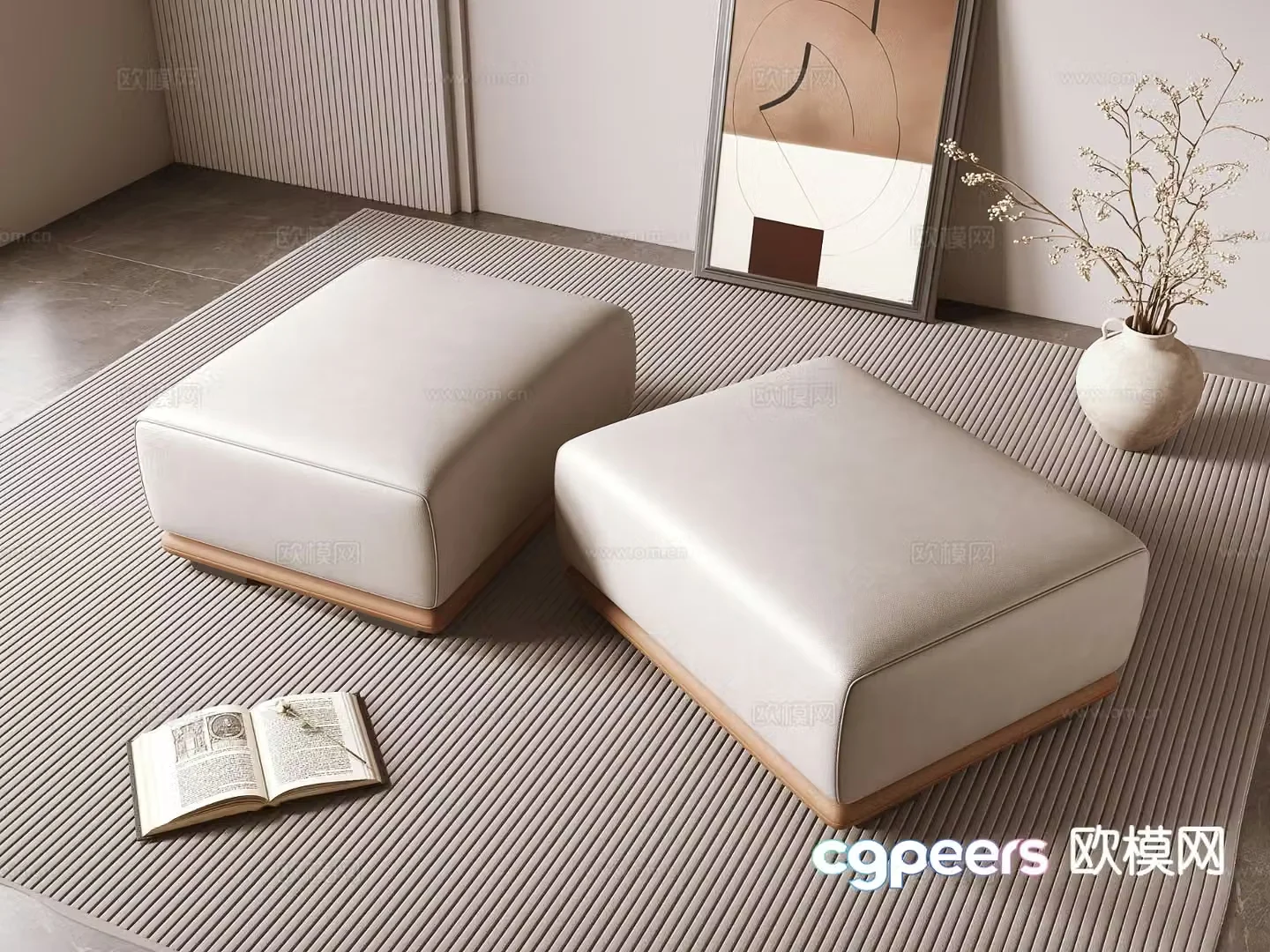 Italian sofa stool footrest leather stool 3d model